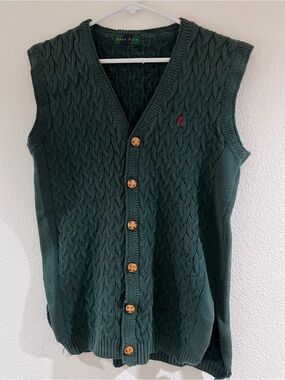 Men's Dark Green Cable-Knit Button Cardigan Vest